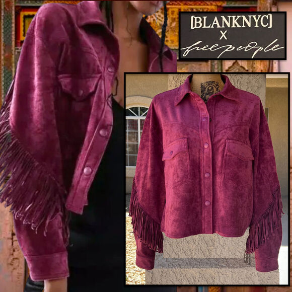 Free People Blank NYC Twist & Shout Vegan Suede Jacket Size L NWT - Picture 1 of 5